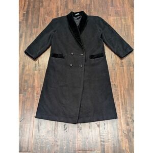 Vintage Karen Long Coat Womens XL Black Wool Double Breasted Velvet Made USA 80s